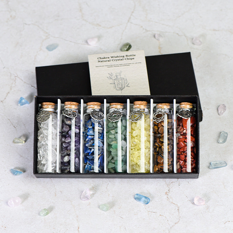 7-color natural crystal gravel drift bottle gift box set crystal tree wishing bottle mineral standard popular science English children's gift 