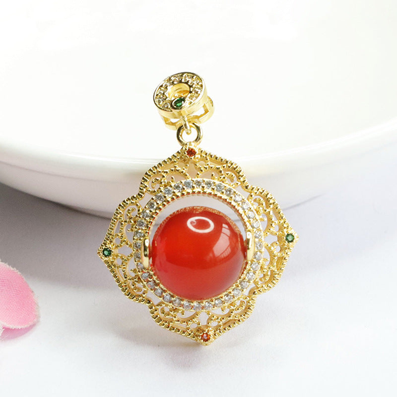 Carnelian set, chalcedony flower pendant ring, two-piece set of women's jewelry MN4060501