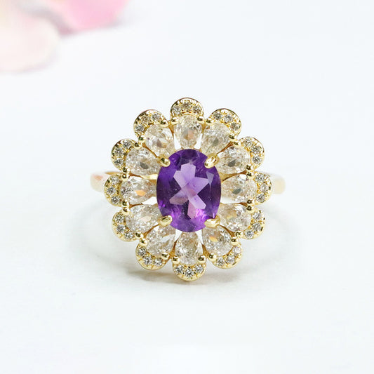 Natural amethyst ring crystal petals full diamond ring ring CB3072803 