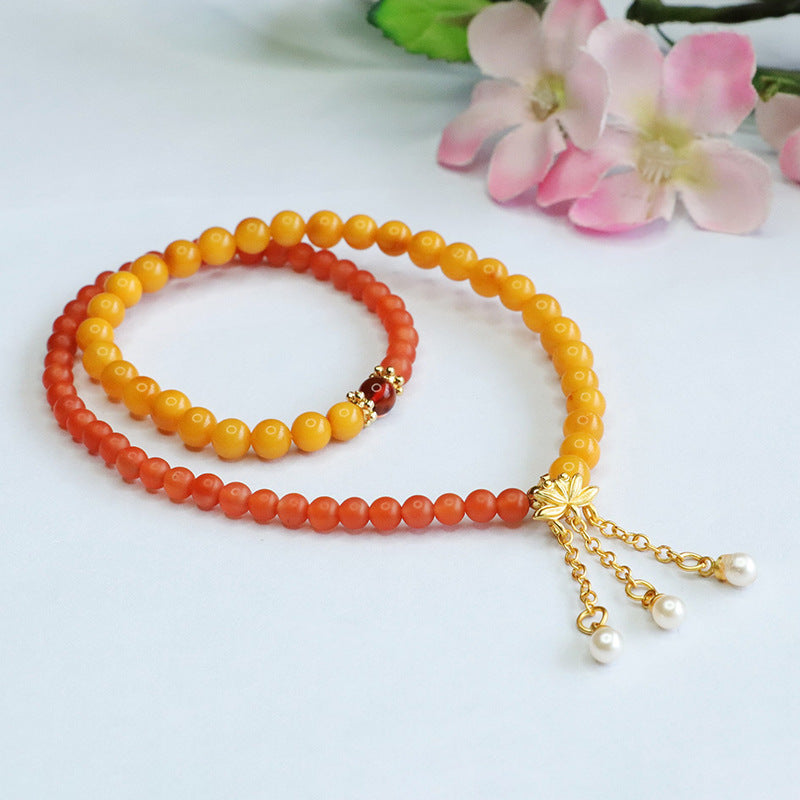 Natural Amber Bracelet Old Beeswax Double Circle Baoshan Nanhong Bracelet HP3071306 