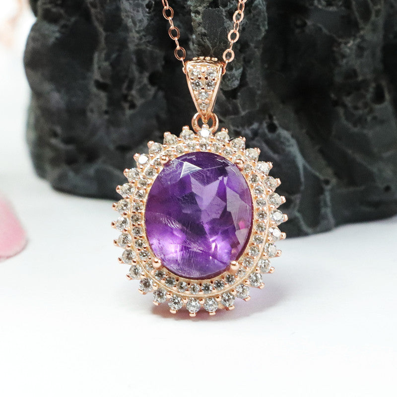 S925 silver inlaid with natural amethyst pendant Brazilian colored treasure jewelry CB2110608 