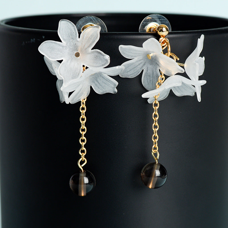 Jewelry Natural Crystal Beads Gardenia Flower Earrings European and American Creative Simple and Generous Handmade Earrings 