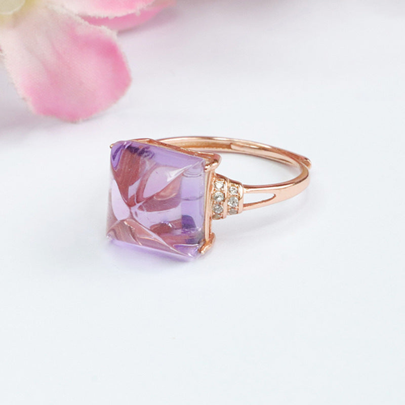 S925 silver set with natural amethyst sugar tower ring colorful treasure ring CB3102903 