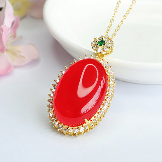 Red agate pendant dove egg chalcedony necklace for women MN3071907