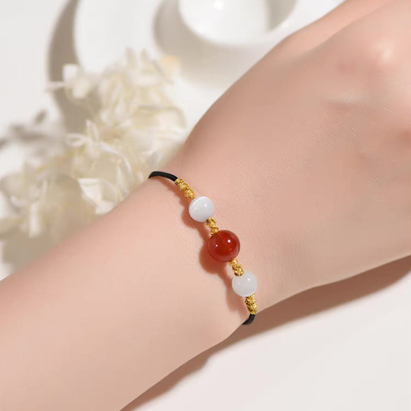 Acacia bean red agate clavicle necklace bracelet Xiaohongshu Douyin same style cat's eye stone MN2061209