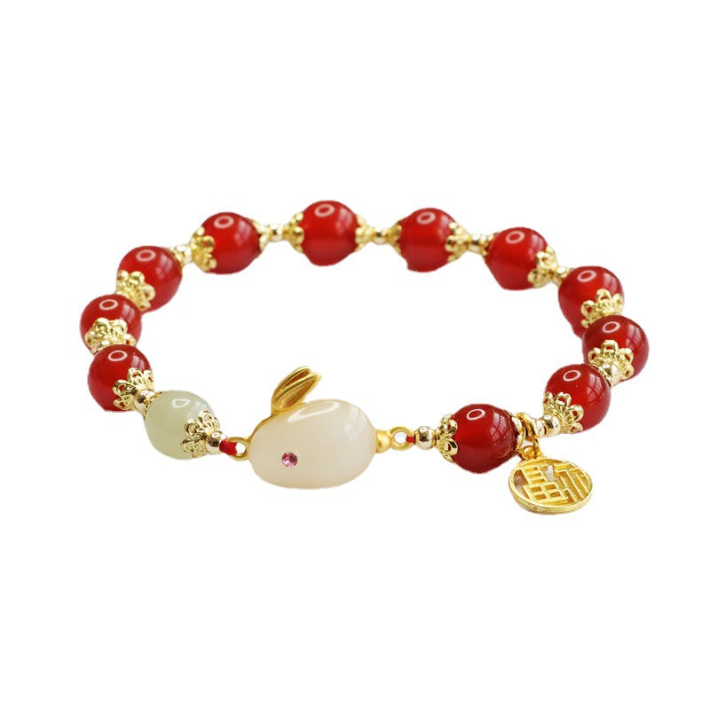 Red Agate Bracelet Rabbit Chalcedony Bracelet Year of the Rabbit Bracelet Jewelry MN2103102