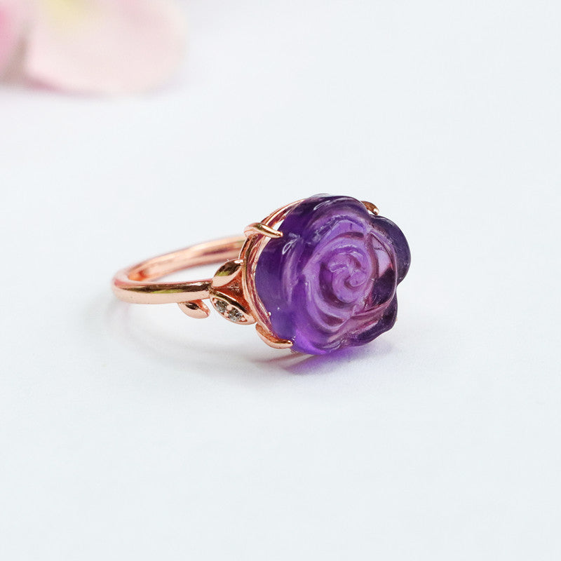 S925 silver inlaid natural amethyst ring rose jewelry CB2092007 