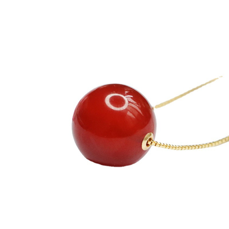 18k gold set with natural red agate round bead pendant jewelry MN1122550