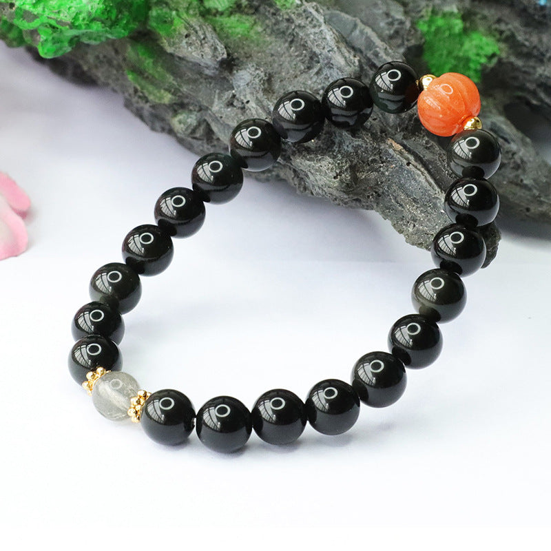 Rainbow Eye Obsidian Bracelet Cat's Eye Crystal Gold Silk Jade Bracelet CB3091602 