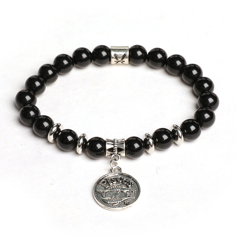 Natural Obsidian Twelve Constellations Planet Beads Bracelet Tag Style Bracelet Couple Style Finger Wrap Soft Bracelet 