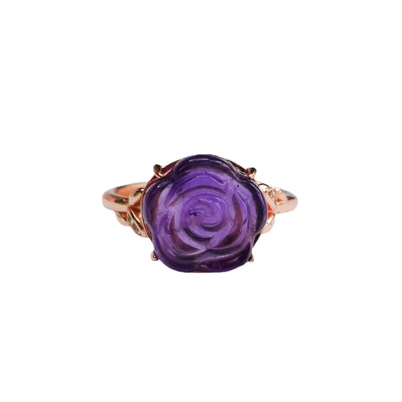 S925 silver inlaid natural amethyst ring rose jewelry CB2092007 