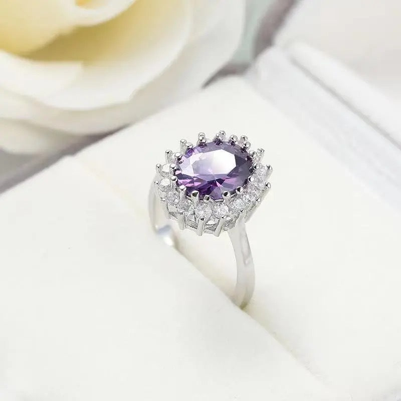 Amethyst Ring Full Diamond Crystal Adjustable Ring Women's Jewelry CB2120140 