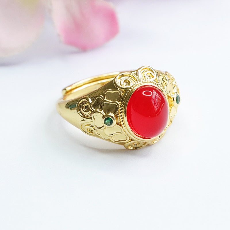 Natural chrysoprase ring pigeon blood red agate ring palace style jewelry MN3110604