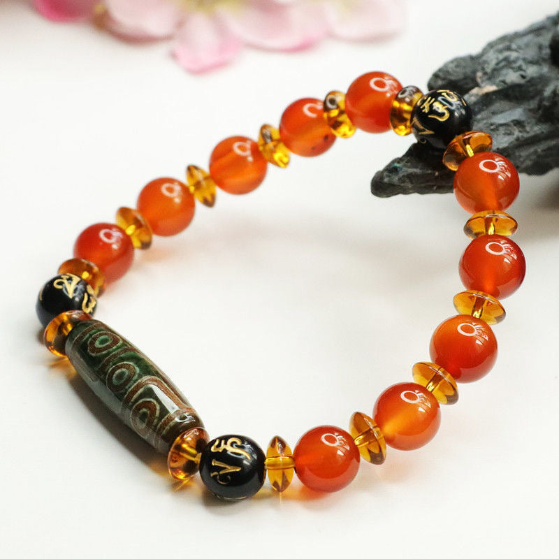 Dzi beads bracelet red agate six-character mantra chalcedony bracelet MN1122564