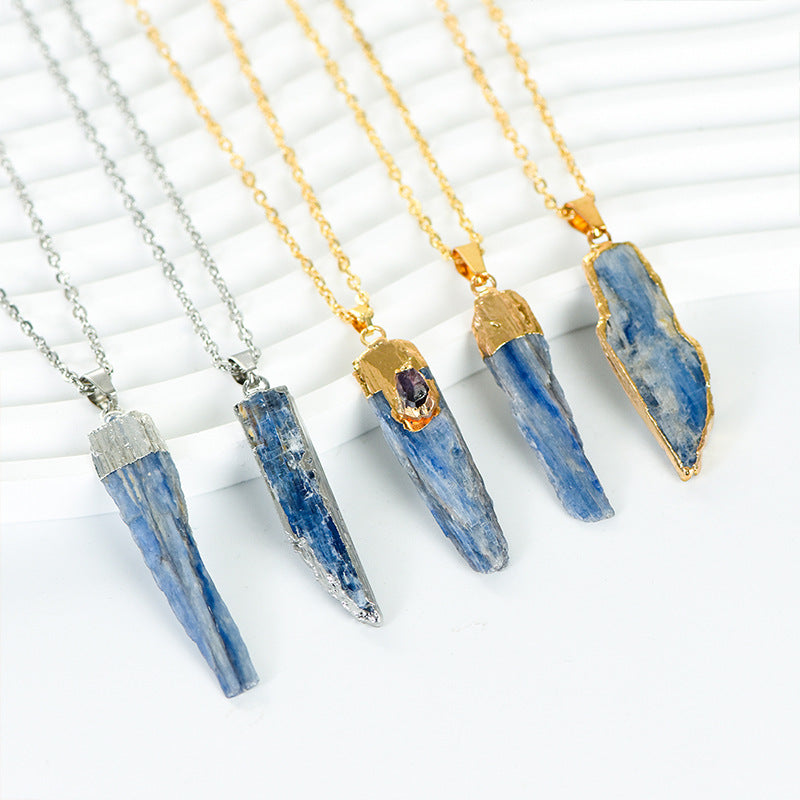 Exquisite and simple natural kyanite rough stone gold-plated pendant irregular crystal necklace jewelry accessories 