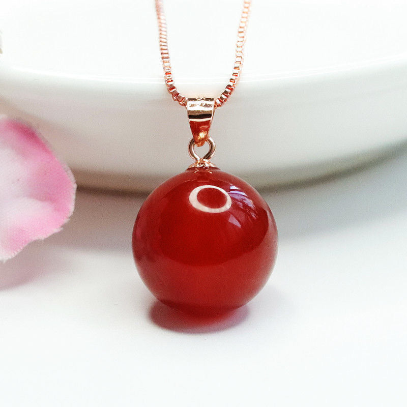 S925 silver inlaid with natural red agate ball pendant chalcedony jewelry MN1122549