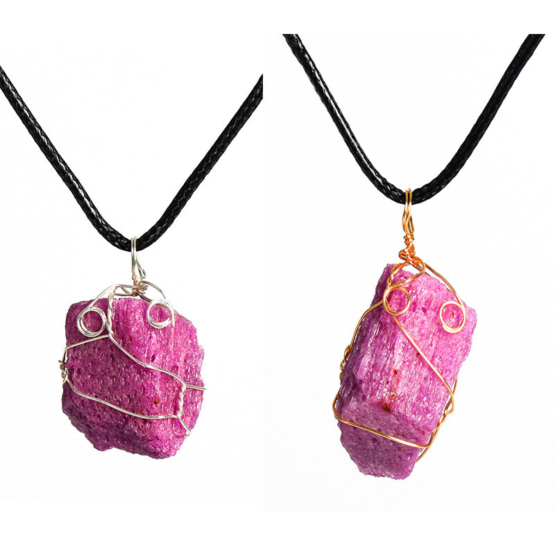 Natural crystal gravel pendant wrapped around wire European and American pink and white amethyst fluorite irregular stone necklace accessories 