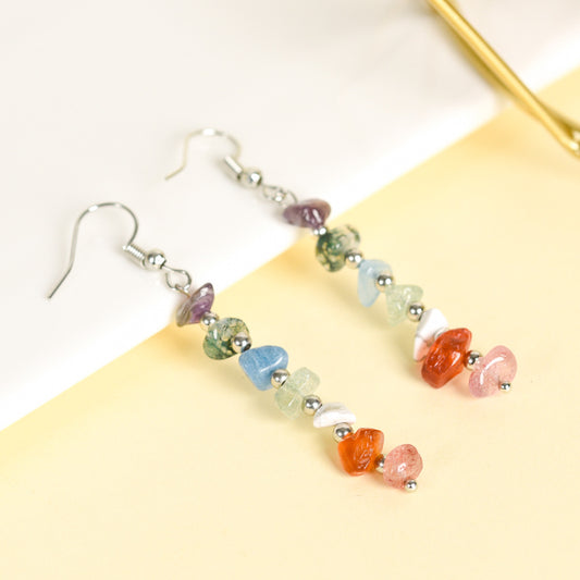 Hot selling natural crystal mixed colorful gravel earrings creative simple women's handmade earrings 