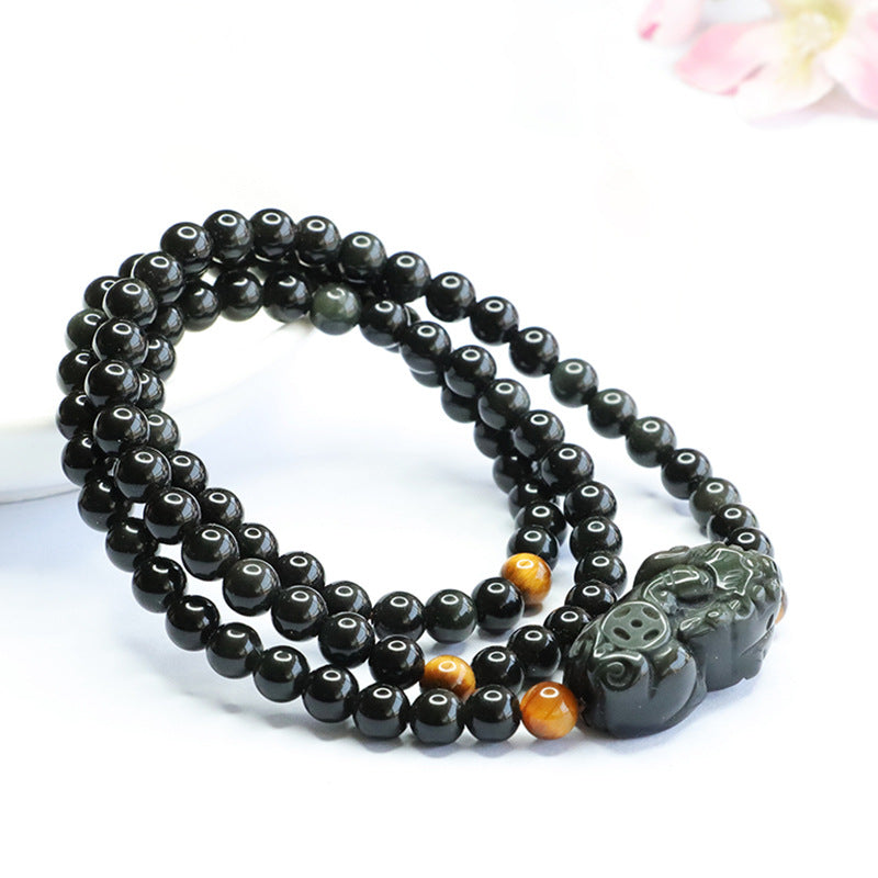 Natural Rainbow Eye Obsidian Pixiu Bracelet Multi-circle Bracelet MN3030209 