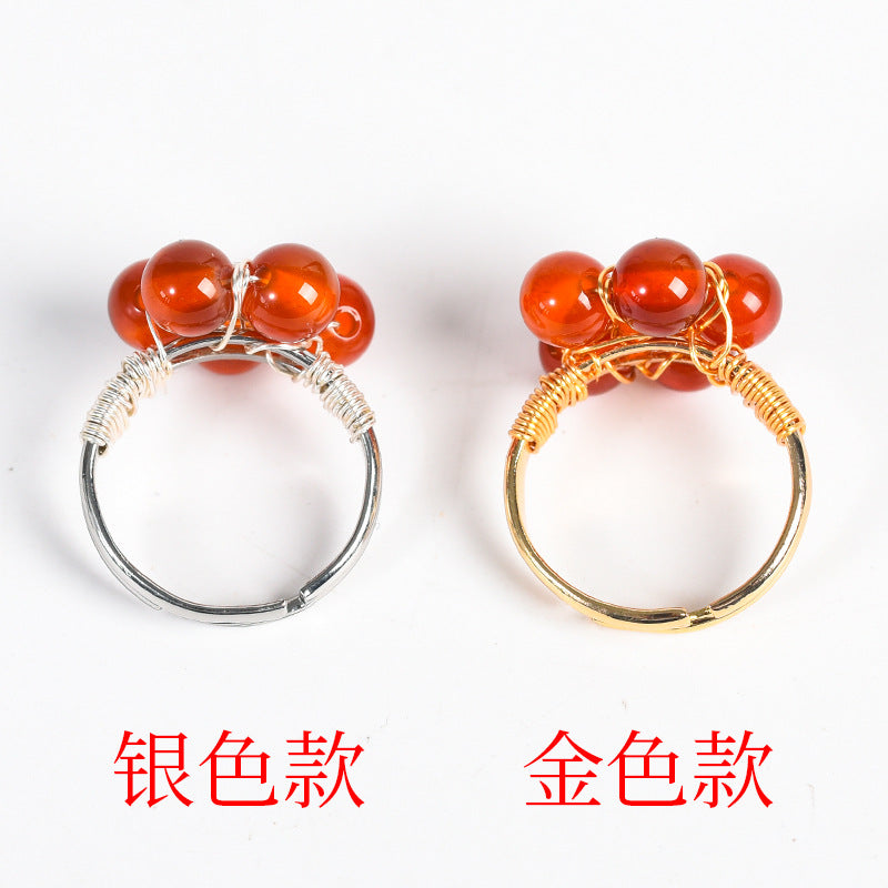 Natural crystal raw stone round beads flower jade ring hand-wound hot-selling jewelry 