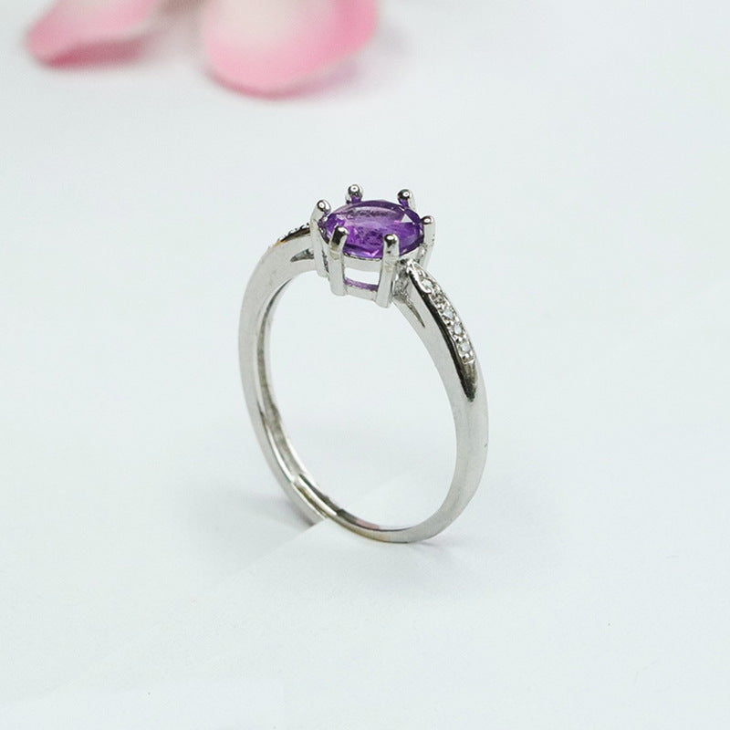 Natural Amethyst Ring Purple Colored Claw Inlaid Ring Ring CB4041801 