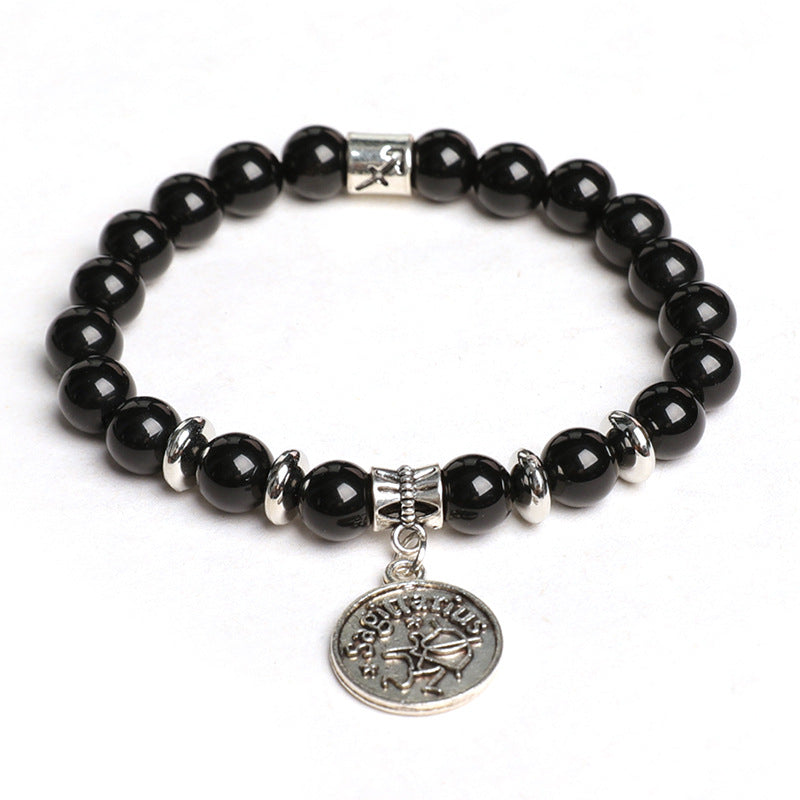 Natural Obsidian Twelve Constellations Planet Beads Bracelet Tag Style Bracelet Couple Style Finger Wrap Soft Bracelet 