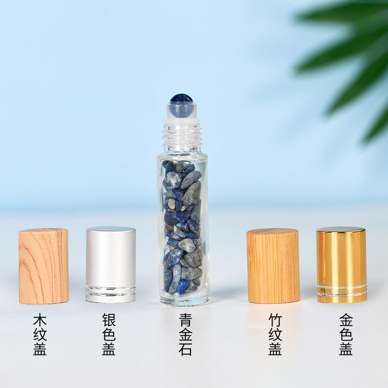 Manufacturer's hot-selling spot 10ml wood grain cap essential oil rolling ball bottle perfume bottle crystal gravel jade rolling ball bottle 