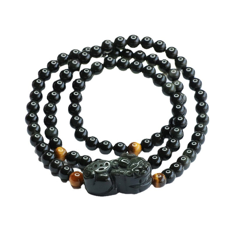 Natural Rainbow Eye Obsidian Pixiu Bracelet Multi-circle Bracelet MN3030209 