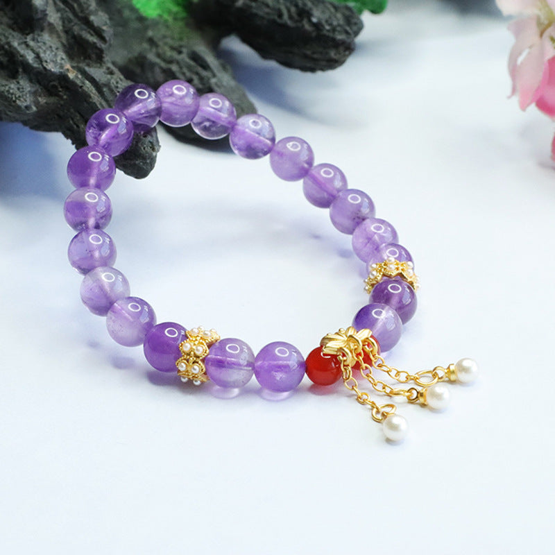 Natural amethyst bracelet red agate lotus tassel bracelet for women CB3062907 