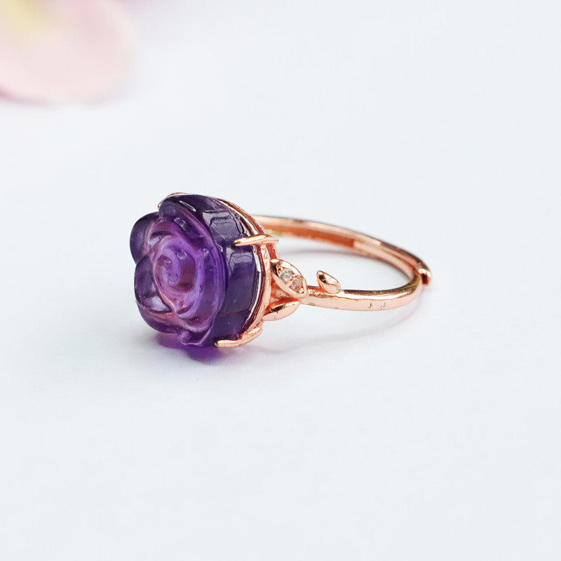 S925 silver inlaid natural amethyst ring rose jewelry CB2092007 