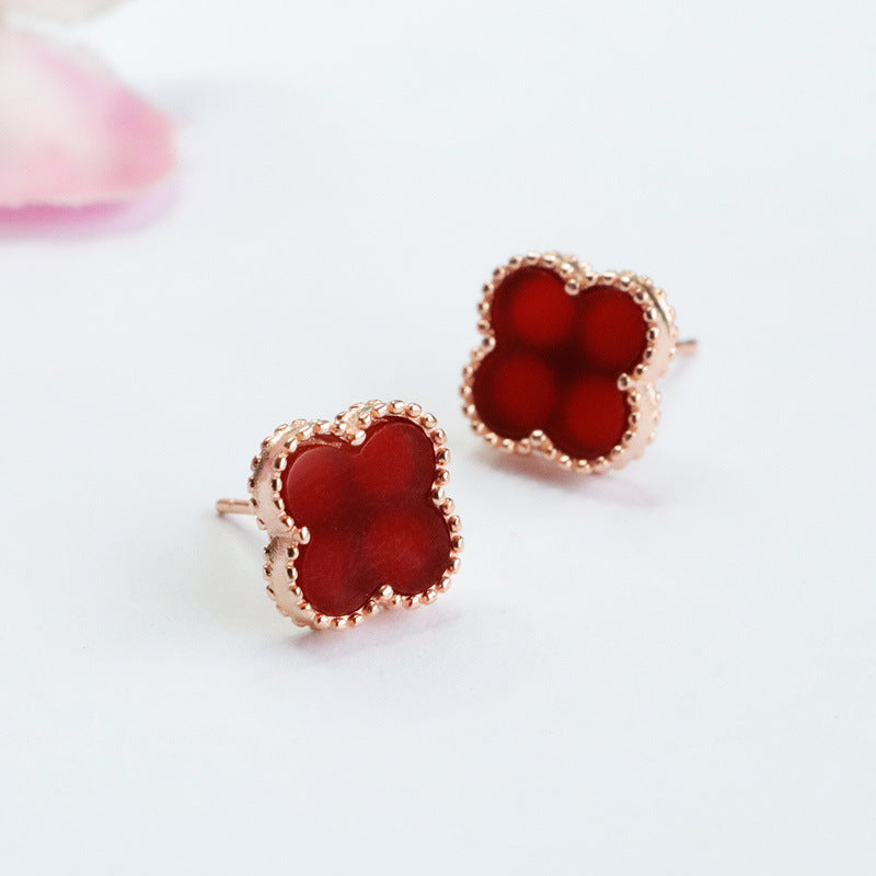 S925 silver set with natural red agate earrings chalcedony ear hook jewelry MN2102012