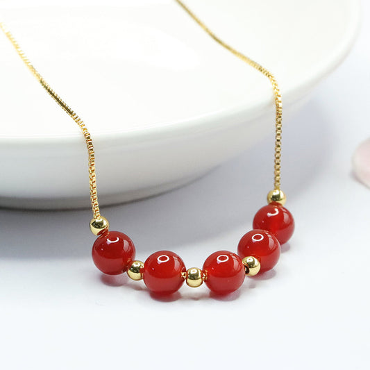 Natural red agate necklace chalcedony smile chain crystal fashion new Chinese style MN4051901