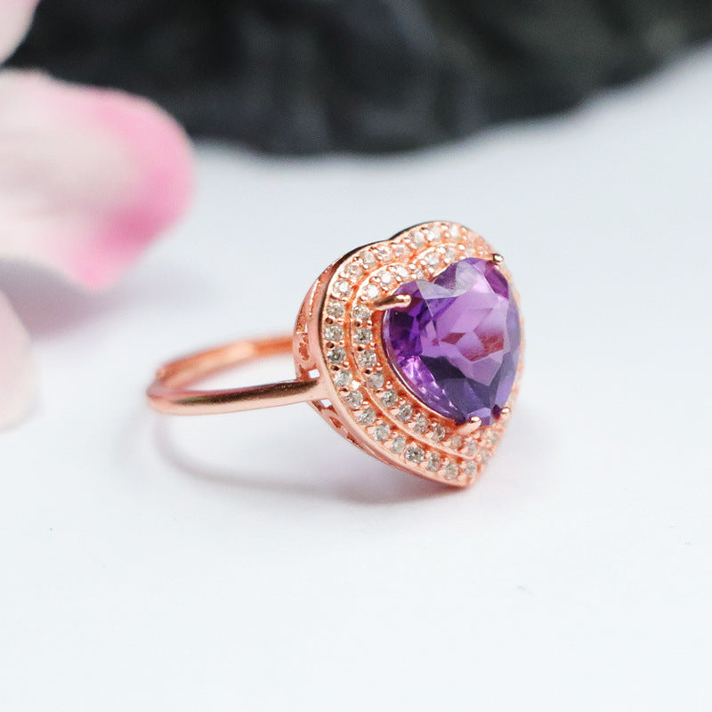 S925 silver inlaid natural amethyst ring love open ring jewelry for women CB2120150 