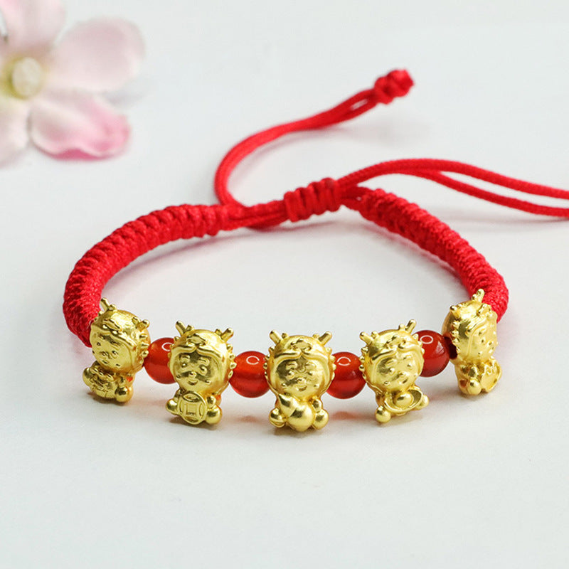 Natural Red Agate Bracelet Five Fortune Dragon Bracelet Year of the Dragon Ben Ming Nian Bracelet MN3122907