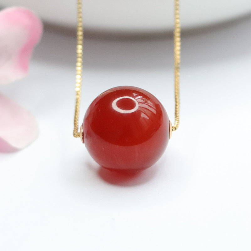 18k gold set with natural red agate round bead pendant jewelry MN1122550