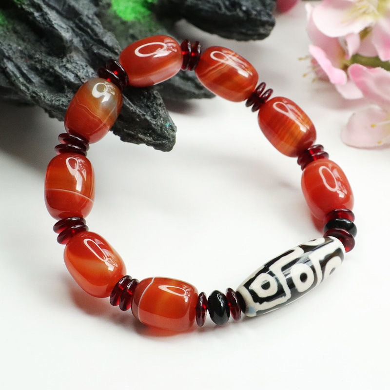 Dzi Bead Bracelet Red Agate Passepartout Chalcedony Jewelry MN1122565