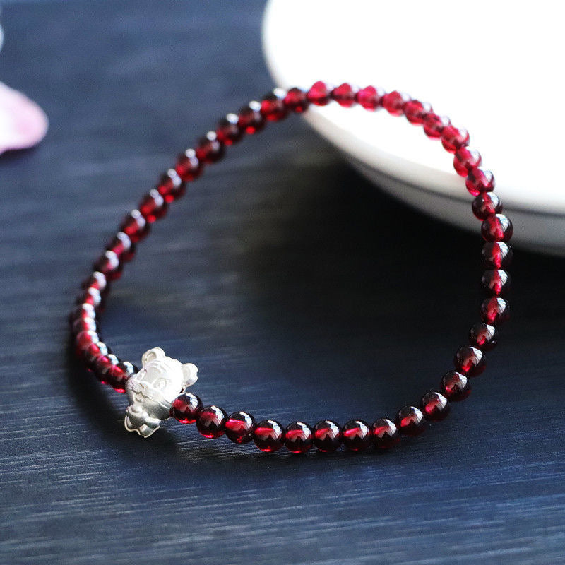 Natural 6A Grade Burgundy Garnet Bracelet Year of the Tiger Zodiac Tiger Silver Bracelet Jewelry CB2120113 