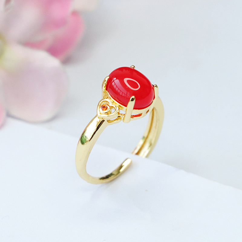 Customized red agate ring, chrysoprase ring, palace style MN3101302