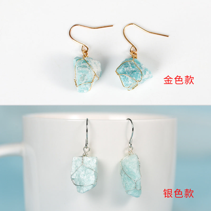 Hot selling natural crystal mixed irregular raw stone earrings creative simple women's handmade earrings 