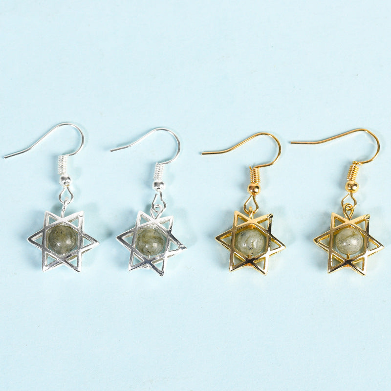 Foreign trade jewelry natural crystal raw stone earrings cute six-pointed star earrings temperament personality sweet earrings 