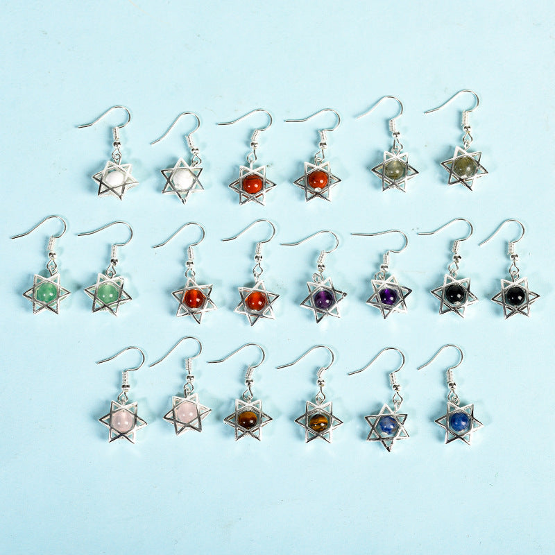 Foreign trade jewelry natural crystal raw stone earrings cute six-pointed star earrings temperament personality sweet earrings 