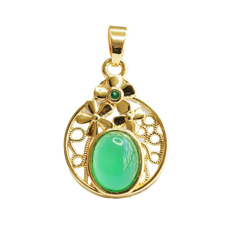 Natural red agate flower pendant hollow chrysoprase necklace ethnic style MN3110607