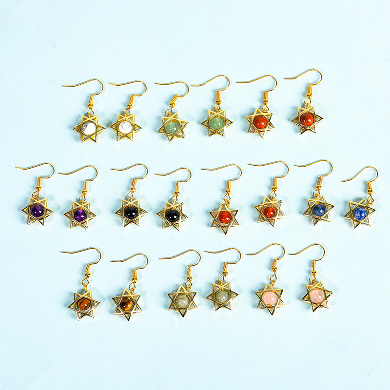 Foreign trade jewelry natural crystal raw stone earrings cute six-pointed star earrings temperament personality sweet earrings 