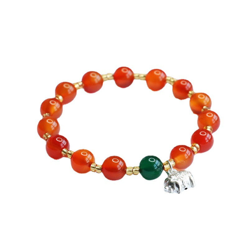 Natural red agate bracelet full silver lucky elephant green chalcedony bracelet MN2072116