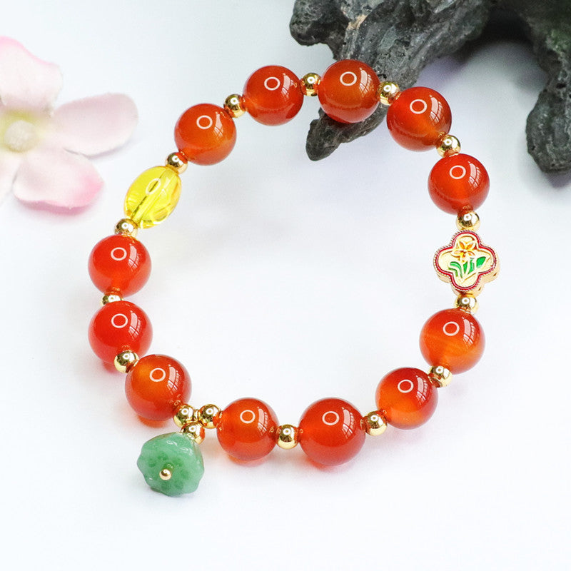 Natural red agate bracelet lotus tassel chalcedony DIY bracelet colorful treasure MN2052402