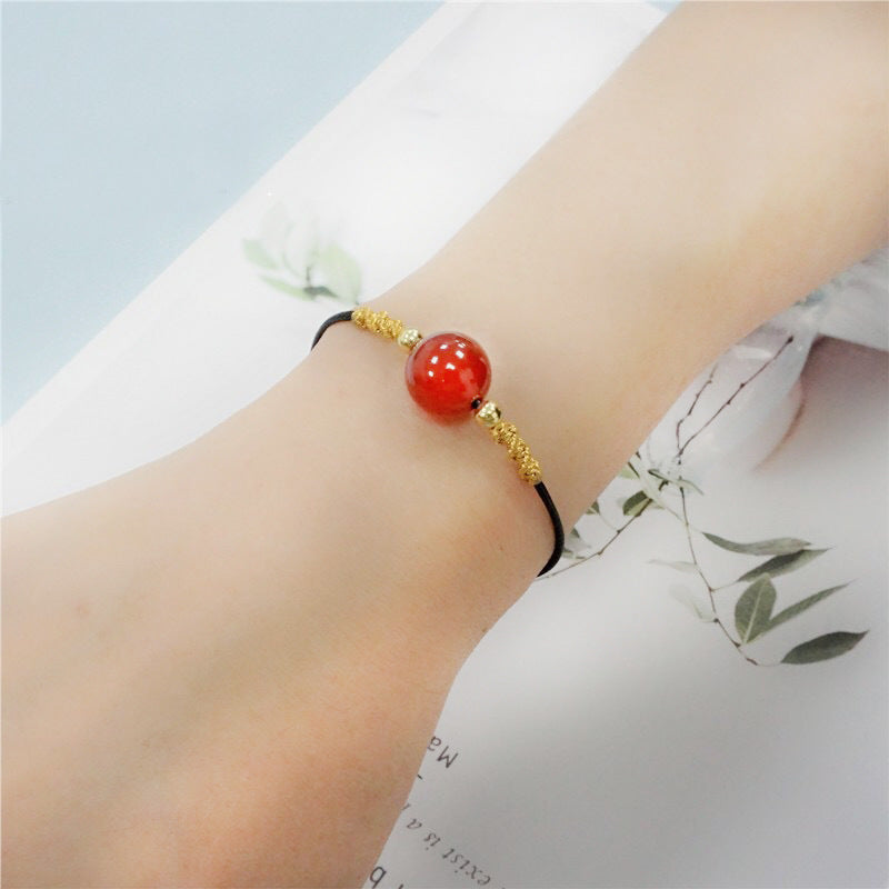 18K Gold Red Agate Bracelet Necklace Acacia Bean Clavicle Pendant Braided Douyin Same Style MN2061101