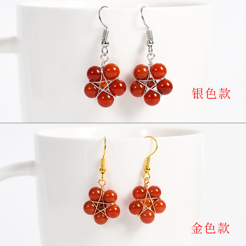 Natural crystal raw stone round beads flower jade earrings hand-wound hot-selling jewelry 