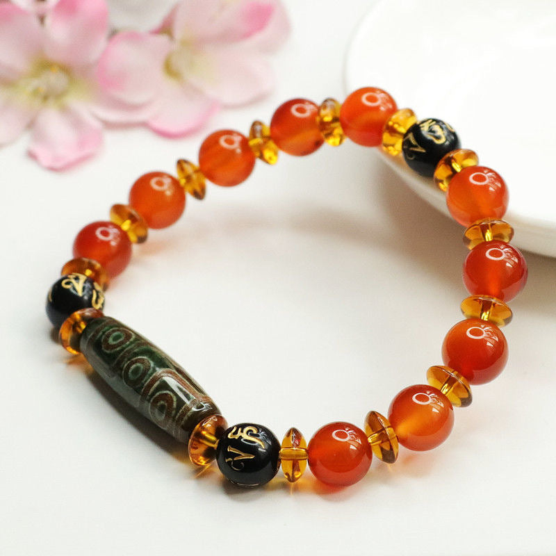 Dzi beads bracelet red agate six-character mantra chalcedony bracelet MN1122564