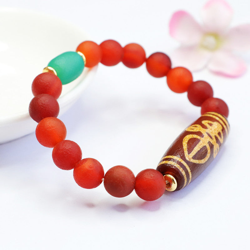 Cross old material Dzi beads red agate bracelet chalcedony bracelet MN2040408