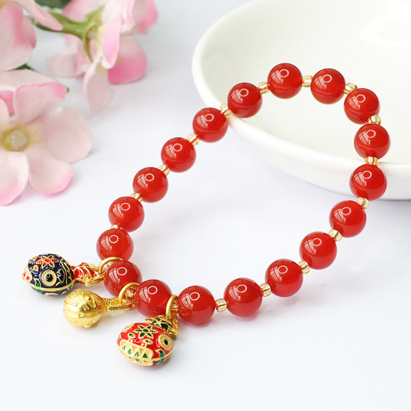 Red Agate Bracelet Enamel Swallowing Gold Beast Bracelet National Trend MN3091605